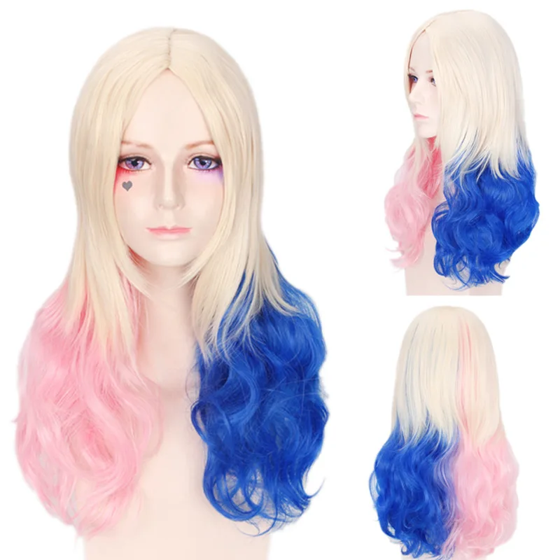 

2019 Batman Suicide Squad Harleen Quinzel Harley Quinn Cosplay Wig Styled Curly Synthetic Ponytail Wig Heat Resistant Hair Wigs