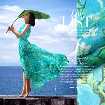 

Chiffon Thin Silk Fabric Skirting Van Gogh Blooming Almond Beach Summer Dress Material