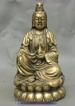 

Chinese Buddhism Brass GuanYin Kwan-yin Goddess Buddha Hold Bead Vase Statue