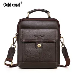 Золото, Коралл кожаный мужской сумка Бизнес Курьерские сумки Для мужчин сумки через плечо iPad Для Мужчин's сумка на цепочке сумка кошелек