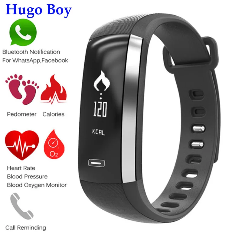

Hugo Boy !!Smart Bracelet Blood Pressure Blood Oxygen Push Message display heart rate monitor for Sport bracelet Watch