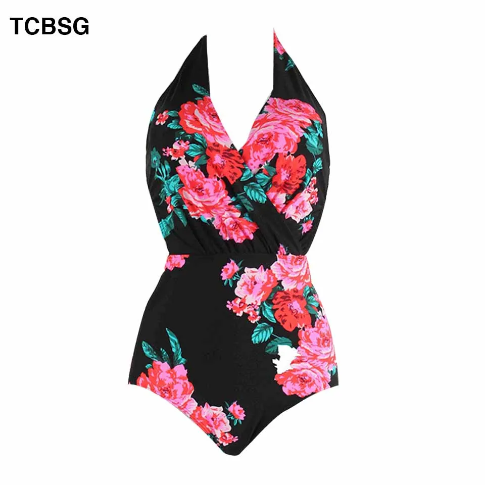 

Raintropical Sexy Women Dot Beach Backless Swimsuit One Piece Swimsuit Push Size Swimwear Retro Print Bathing Suit Swim Wear