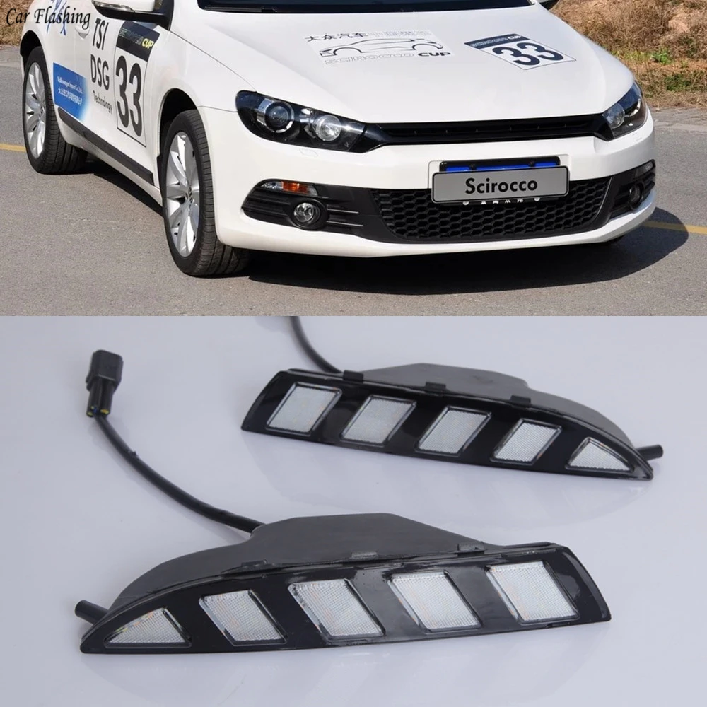 Автомобиль мигает 2 шт для Volkswagen Scirocco 2011- вождения светодиодный DRL дневного света противотуманная фара с поворотным сигналом