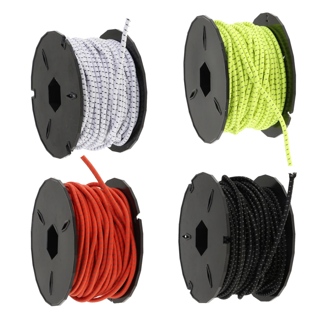 15m 3mm Elastic Bungee Cord Heavy Duty Shock Ropes Tie Down Rope for Outdoor Survival Camping Hiking Marine Boat Gear Bundles