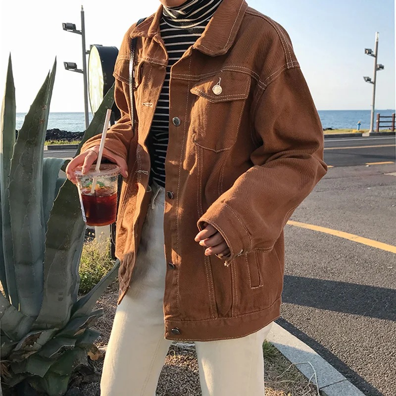 wonderful  Punk Style White black Loose Basic Denim Jackets Women Over Size Turn Down Collar Autumn Jeans Jack