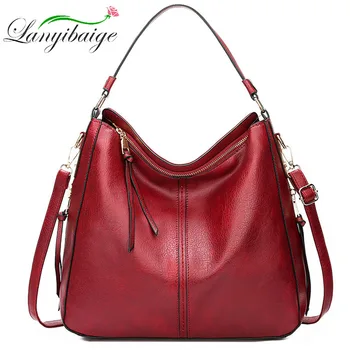 

2019 Luxury Brands Women Leather Handbags Large Capacity Vintage Top-Handle Bags Solid Tote Sac Shoulder Bag Ladies Shoulder bag