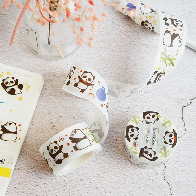 

Colored Washi Tape Set Sticky Decor Masking Paper Scrapbook DIY Panda Pattern Office Stationery Decorative Adhesive Tape