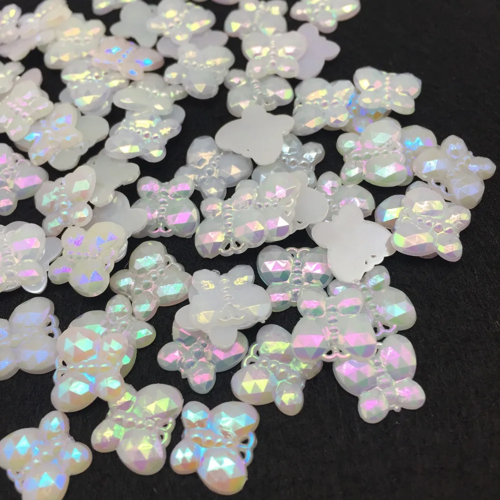 

100pcs 10mm White AB Color Acrylic Butterfly Flatbacks Cabochons DIY Crafts Embellishment For Scrapbooking Cardmaking