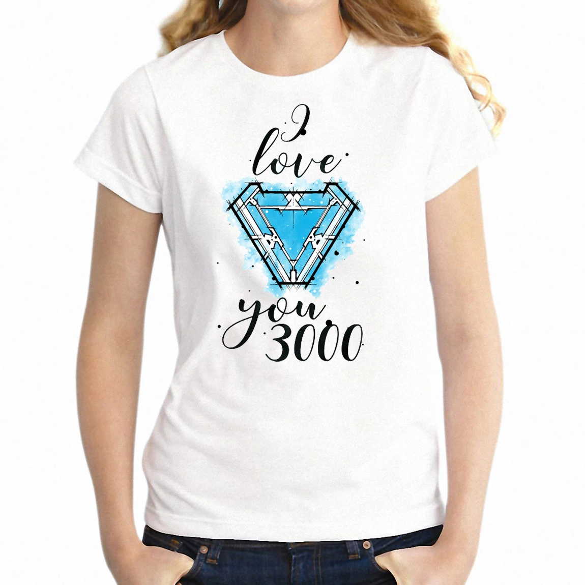 

Women's T Shirt I Love You 3000 Watercolor Endgame Avengers Artwork Print Girl's Tee