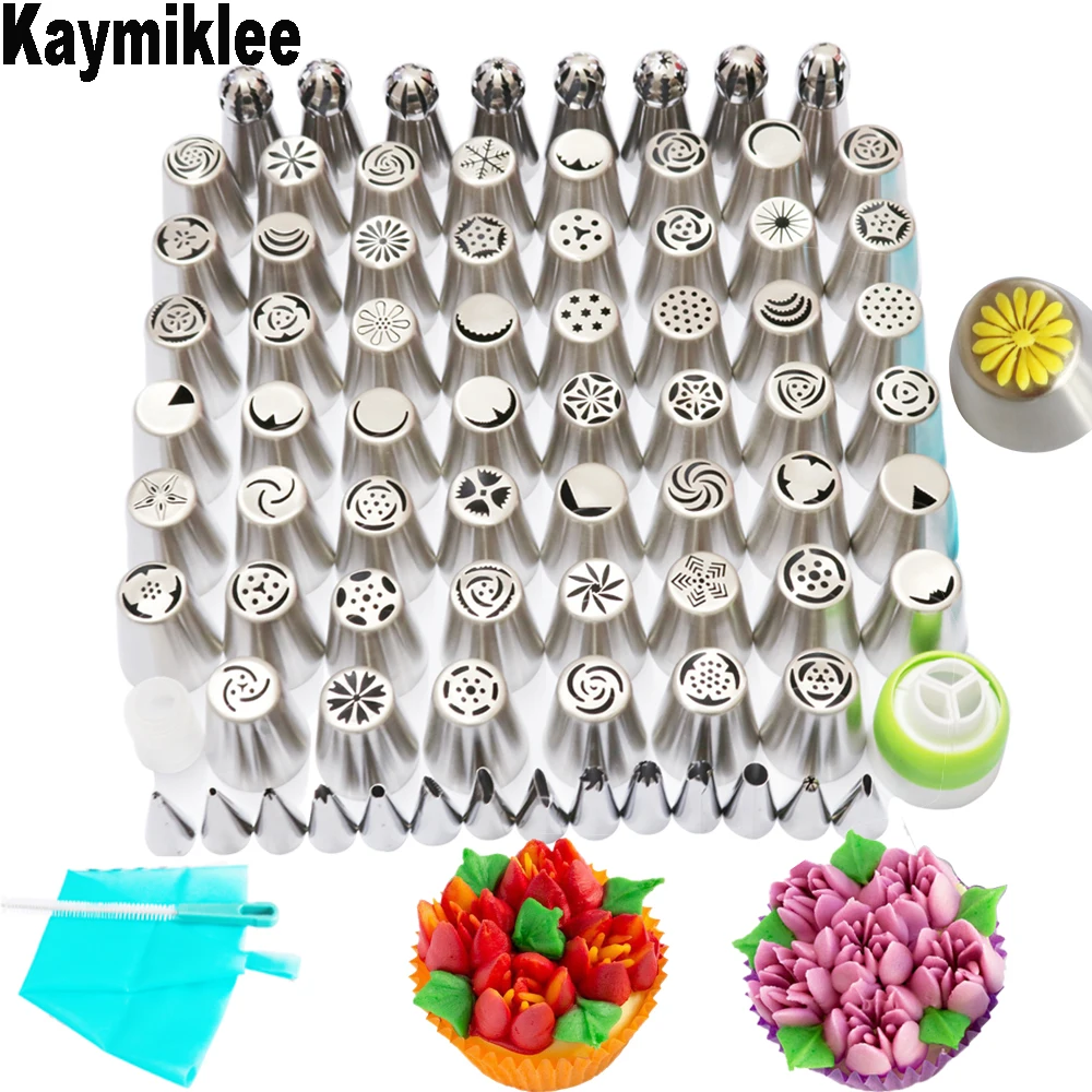 Kaymiklee 80PCS set Russian Cake Nozzles Stainless Steel Icing Piping kaymiklee-80pcs-set-russian-cake-nozzles-stainless-steel-icing-piping