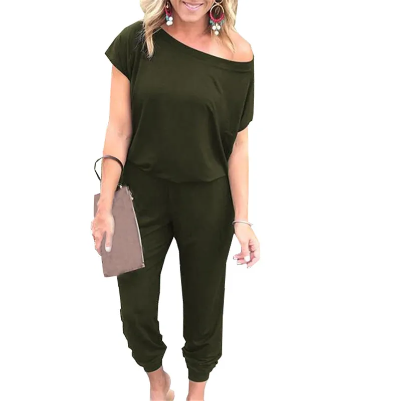 yashangyi Off Shoulder Bodysuit	Jumpsuits For Women Summer Tunic Overalls Short Sleeve Solid Female Jumpsuit And Rompers 