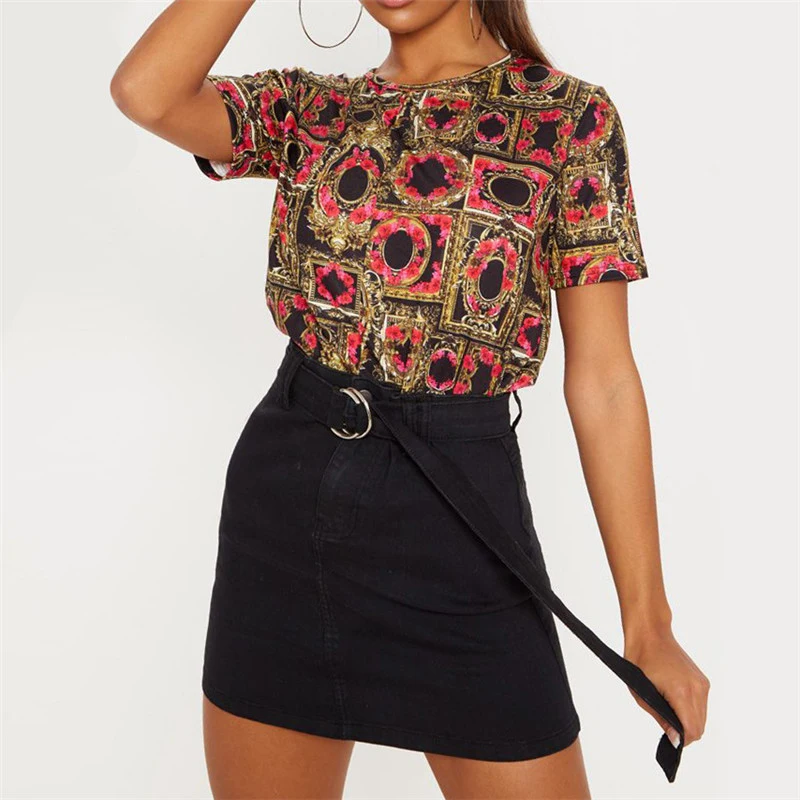

Sexy O-Neck Print Harajuku Women T-Shirt Short Vintage Kawaii Female T Shirt 2019 Summer Fashion Tops Casual Beach Clothing