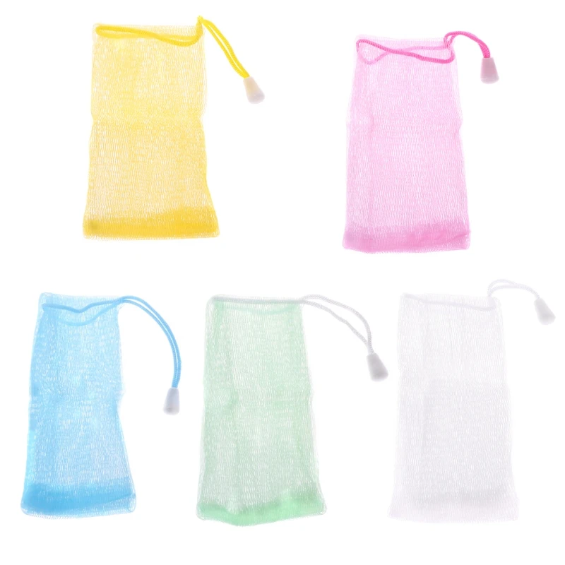 Практичное компактное отшелушивающее мыло с сеткой, мешочки для ванной, сумка для душа, цветные женские маленькие новые 5 шт