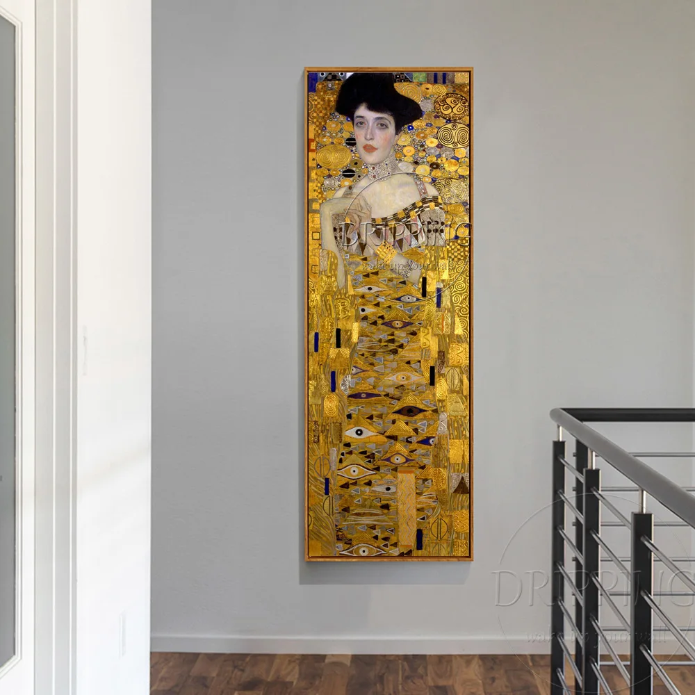 Отличный художник воспроизводит густавь Климт, картина маслом картина роскошное произведение искусства женщины носить Золотое Платье картина маслом для гостиной