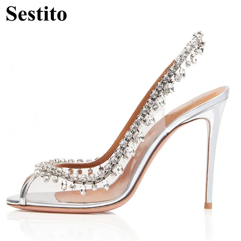 

Newest Fashion Solid PVC Crystal Peep Toe Wedding Women Pumps Sexy Super High Thin Heels Basic Slip-on Party Women Shoes Summer