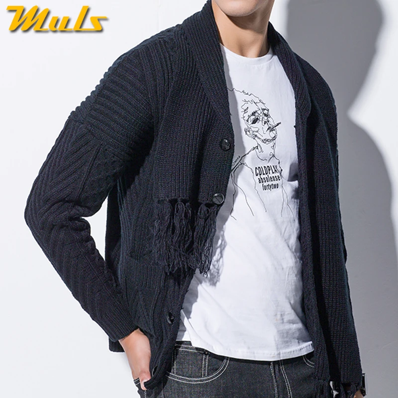 Зимний мужской кардиган, пальто, утепленный свитер свободного кроя, теплый свитер с высоким воротником, мужской осенний вязаный свитер черного цвета, брендовый M-4XL
