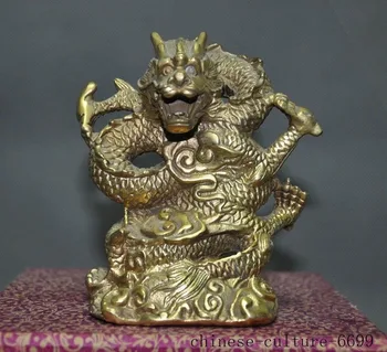 

wedding decoration 5" old China Feng Shui brass auspicious wealth lucky Zodiac year Dragon statue