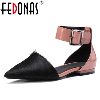 

FEDONAS Fashion Dress Women Thick Heels Ankle Strap Pumps Sexy Pointed Toe Wedding Party Shoes Woman Quality Horsehairs Pumps
