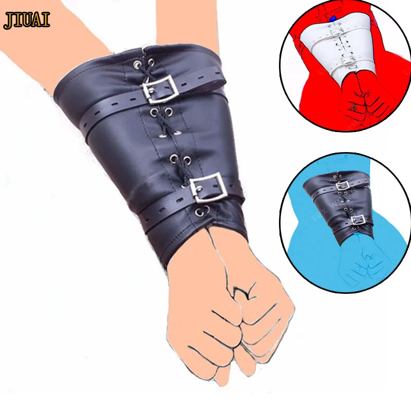 Leather Over Shoulder Arm Binder Slave Lockable Glove Sleeves Armbinder Harness