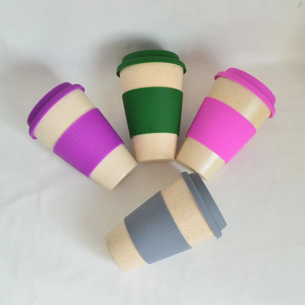 

BPA Free 16oz bamboo custom coffee mug with silicone cover and band Biodegradable Bamboo Powder Drinking Mug