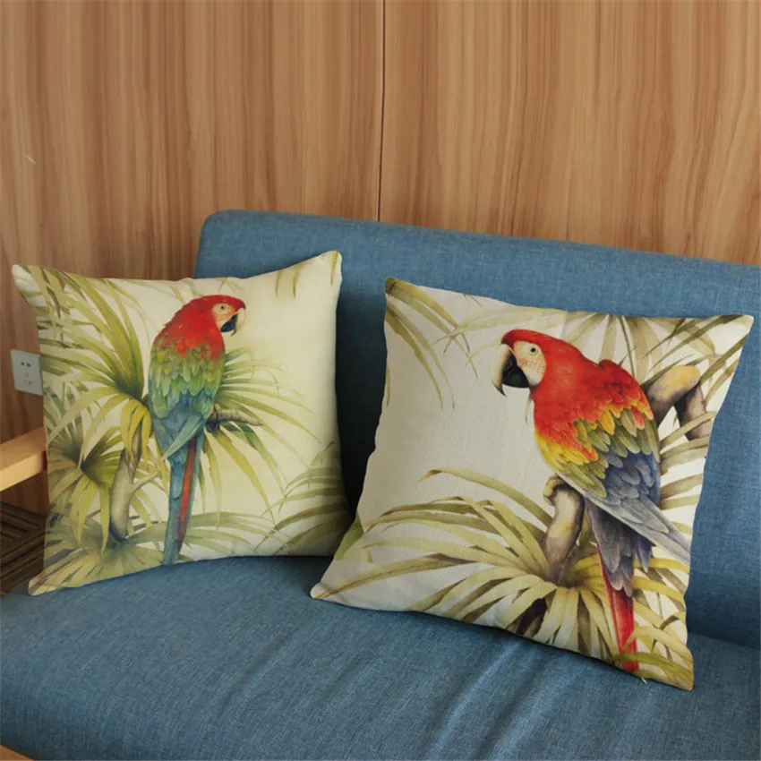 Wholesale 18in*18in European Rural Style Throw Pillows Linen Material Decorative Parrot Plant Cushion Cover | Дом и сад