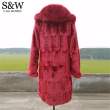 Лидер продаж, красные зимние женские роскошные толстые теплые Пальто меховое с искусственным мехом норки большой меховой воротник с лисьим мехом, длинная дизайнерская парка, большие размеры S-5XL