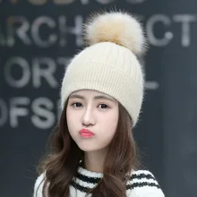 Solid Soft Winter Pompoms Hats For Women Knitted Hats For Girls Wool Big Ball Caps Casual Black Beanies Warm Hat Gorrses