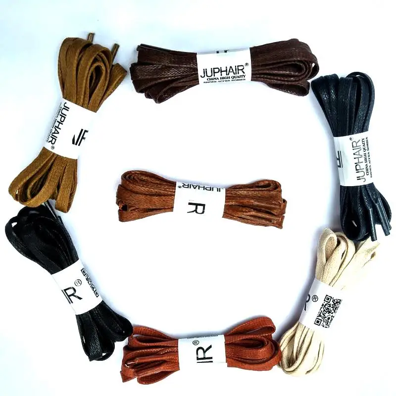 JUP1-12 Pair Dark Blue Waxed Flat Shoelaces Sneakers Boat Shoelace Unisex Lace Cable 100% Cotton Cheap Shoelaces Colorful Laces 