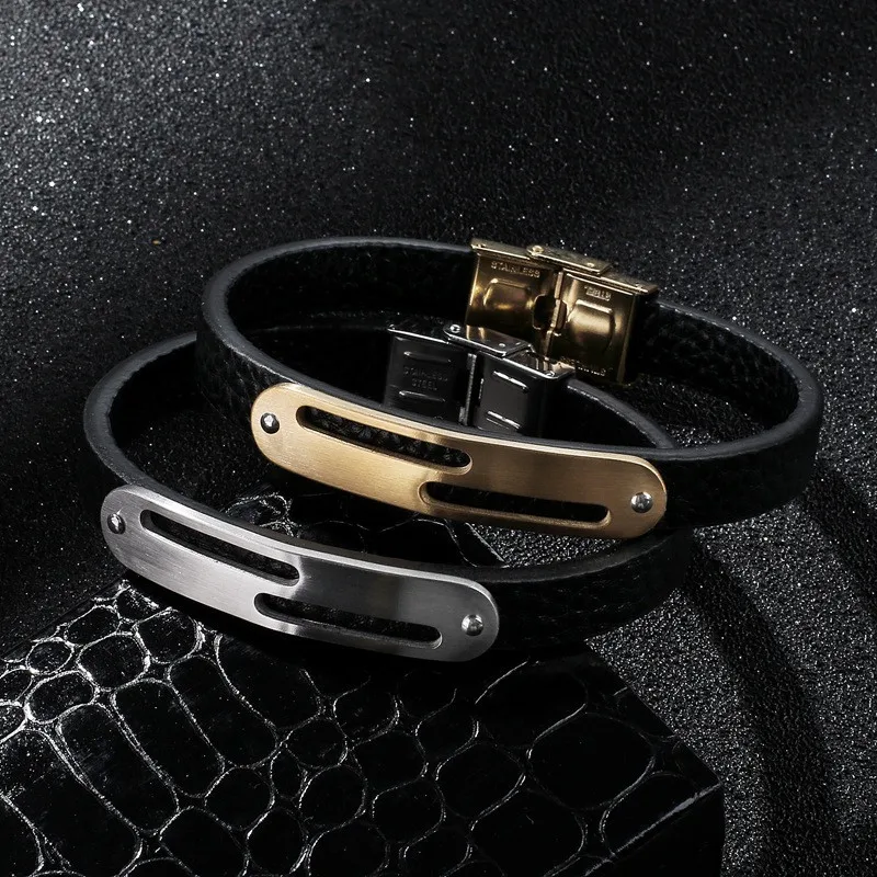 

Fashion Men's Stainless Steel Clasps Bracelet Men Simple Classic Pulsera Leather Bracelets Hombres Wristband Gift