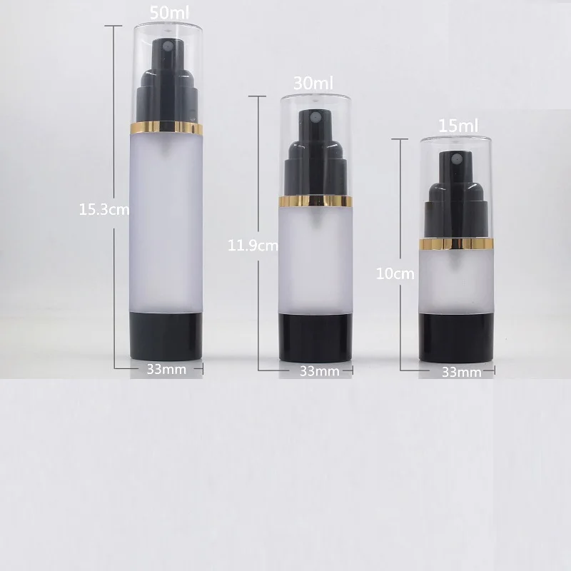 

15ML 30ML 50ML Spray Pump Airless Bottle Empty Black Frosted Refillable Cosmetic Container with Clear Cap Airless Pump Bottle