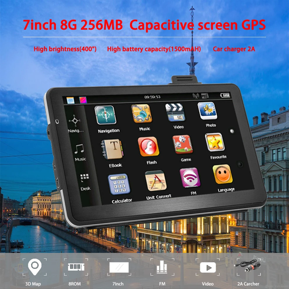 Oriana 7-дюймовый GPS-навигатор емкостный экран 256 Мб 8 ГБ для автомобиля грузовика