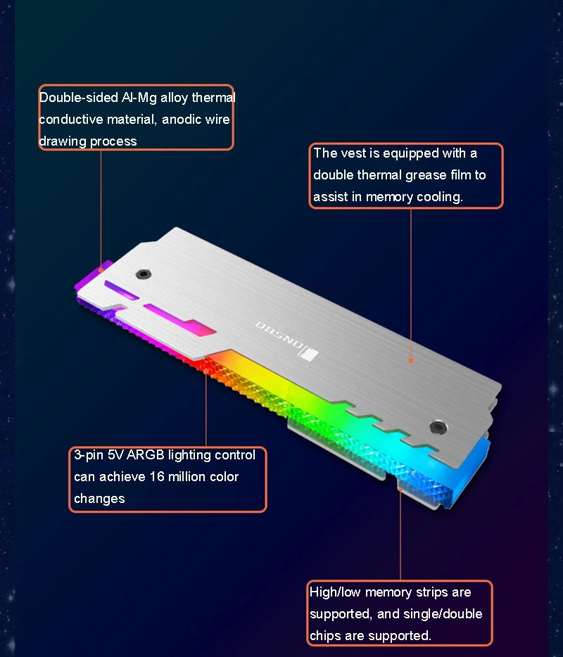 4 шт./лот JONSBO NC-3 5 в ARGB светящийся жилет с памятью радиатор 3 Pin rgb интерфейс аура светодиодный алюминиевый радиатор Настольный теплоотвод ОЗУ