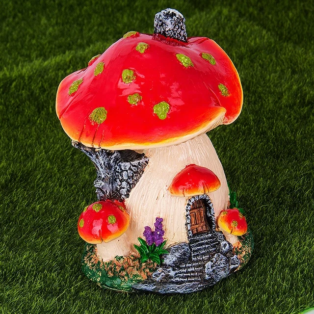Ankoow Red Mushroom House Mini Landscape House Fairy Garden Decoration Resin Crafts Ornament Miniature Fairy Garden Accessorie