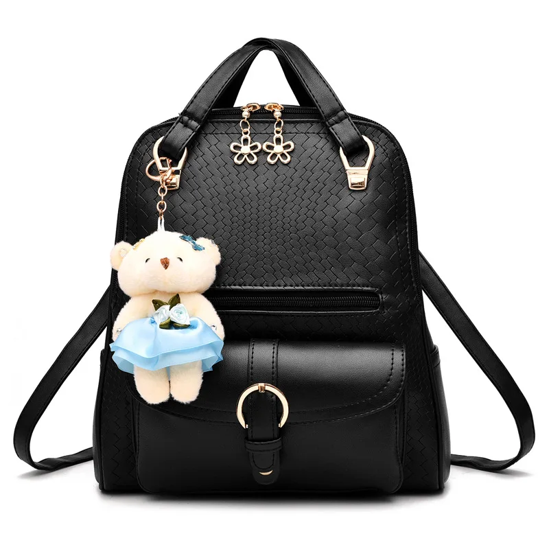 

Women's Backpacks PU Leather Female Backpack Teddy Bear Ring Women School Bag For Girls Large Capacity Shoulder Travel Mochila