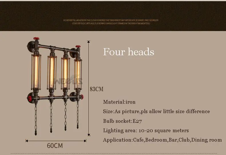 Промышленная ветровая американская стильная трубка, настенный светильник, винтажный E27 светильник для коридора, коридора, гостиной, ресторана, бара, клуба, паба, кафе, светильник, бра