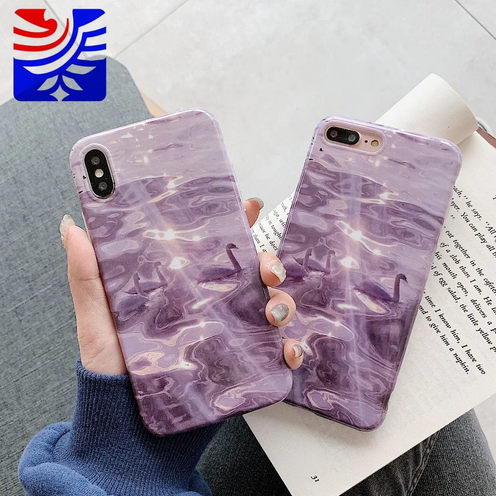 PEIPENG Romantic luxury Lake swan soft shell  For iPhone 7 7Plus 6 6S 6Plus 8 8Plus X XR XS Max Fashion girl TPU Anti-fall Case05