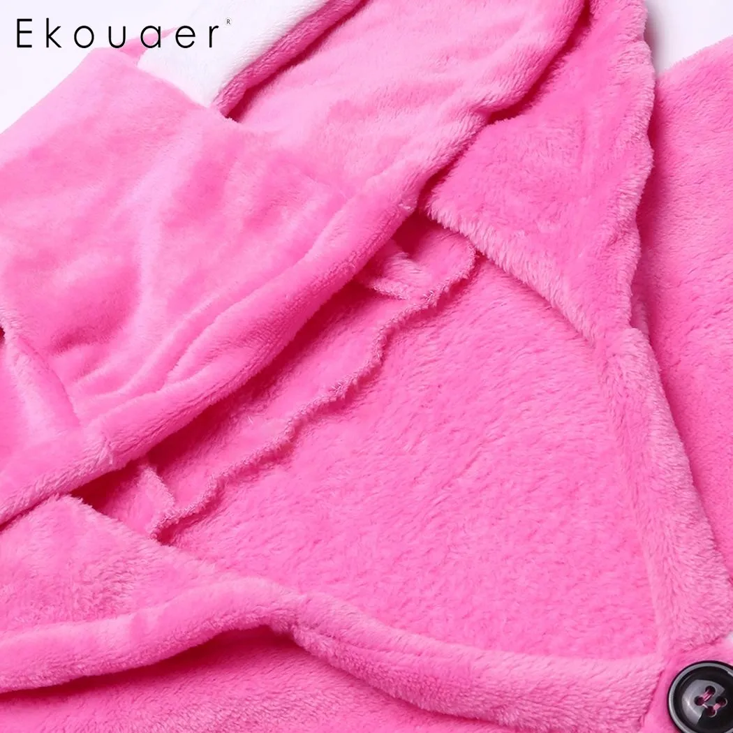 Ekouaer женский милый пижамный комплект одежда для сна с капюшоном зимняя теплая