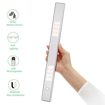 

USB rechargeable Magnetic LED Under Cabinet Light PIR Motion Sensor Lamp 40CM Lighting For Closet Wardrobe Kitchen Night Light