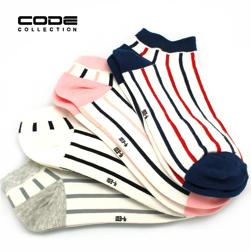 

100% Full Cotton Socks For Women Men Kind Casual Boat Low Cut Striped Short Ankle Socks Hot New Summer Spring Style 4colors