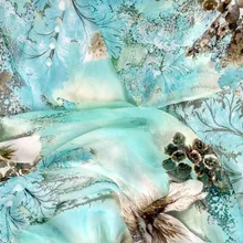 Telas чистый шелк тутового шелкопряда шифон Ткань небесно-голубые цветы Печать шелковый текстиль ткань женское платье шарф tissus метр