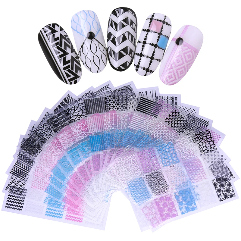 

1 sheet 3D Nail Sticker Transfer Stickers Heart Star Stripes Wave Nail Art Decoration Manicure Adhesive Nail Decals