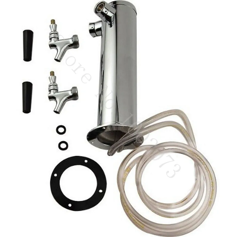 Chrome Double Stainless Steel Tower Beer Tap Duel Faucet Draft Keg