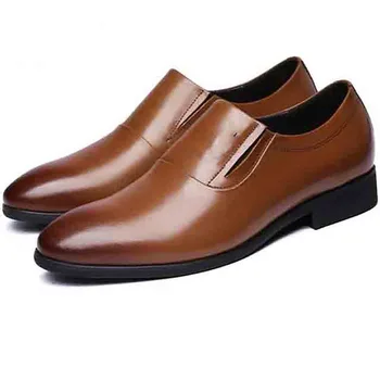 

37-47 Dock Layer Leather Cowhide Brown Smooth Simple Solid Black Pointed Set Foot Business Cross-dress Suit Men's Leather Shoes