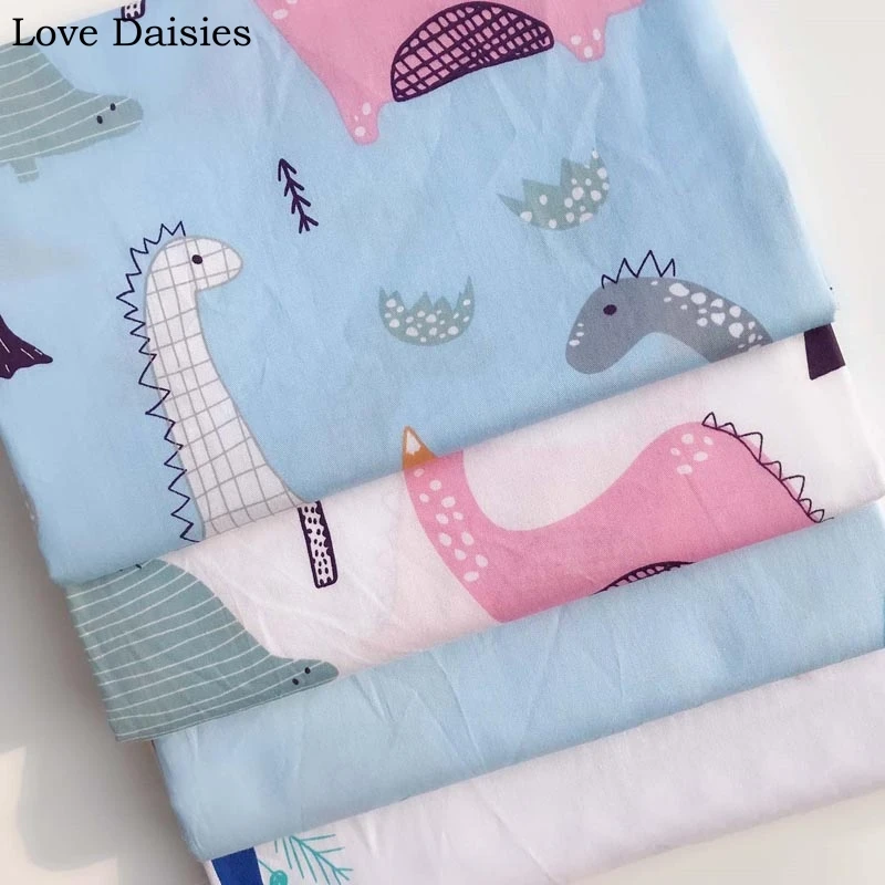 

100% Cotton Twill BLUE WHITE Cartoon Big Dinosaur Elephant Fabric For DIY Crib Bedding Cushion Sheet Apparel Handwork Home Decor