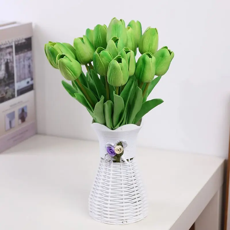 10 шт. красивые реальные цветы латексные тюльпаны искусственный букет поддельные цветы Свадебный букет декоративные цветы для свадьбы - Цвет: Green