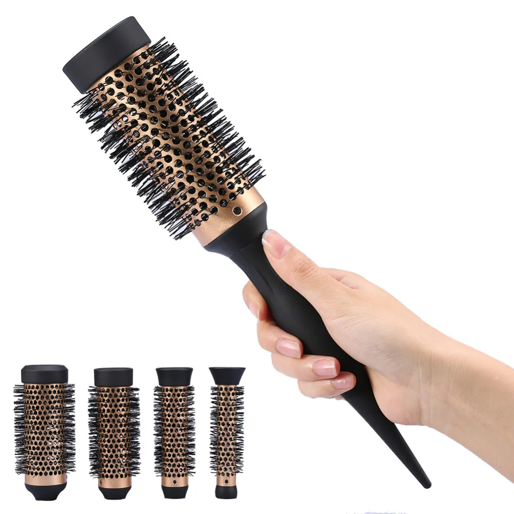 4 Sizes Hair Brush Comb Round Ceramic Ionic Hair Curler Comb Non slip Handle With 3 Replaceable