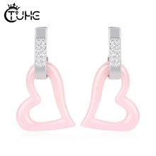 Женские серьги-гвоздики с кристаллами, модные ювелирные изделия, милые керамические серьги в форме сердца, подарок на помолвку, день рождения, ювелирные изделия