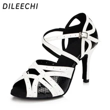 DILEECHI/Новинка; женская обувь для латинских танцев; обувь для танцев в горошек; Цвет черный, белый; обувь для сальсы; вечерние туфли на квадратном каблуке 8,5 см; большие размеры