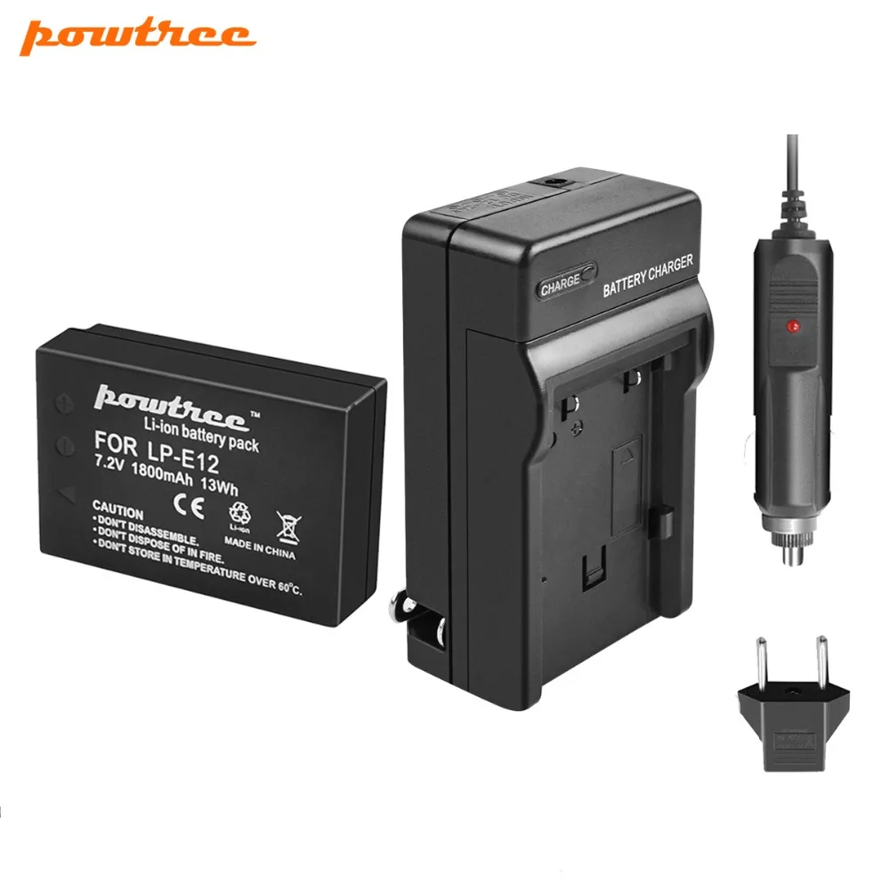 

Powtree For Canon 7.2V 1800mAh LP-E12 LP E12 LPE12 Li-ion Battery +Charger Replacement EOS 100D Kiss X7 Rebel SL1 EOS M10 DSLR