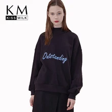 Kissmilk Plus Size 2018 New Women Autumn Pullovers Turtleneck Drop Shoulder Loose Letter Print Casual Long Sleeve Sweatshirts Kissmilk Plus Size 2018 New Women Autumn Pullovers Turtleneck Drop Shoulder Loose Letter Print Casual Long Sleeve Sweatshirts